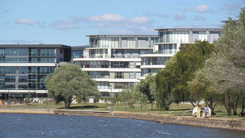 New luxury apartments being built at Kingston Foreshore beside Lake Burley Griffin in Canberra.