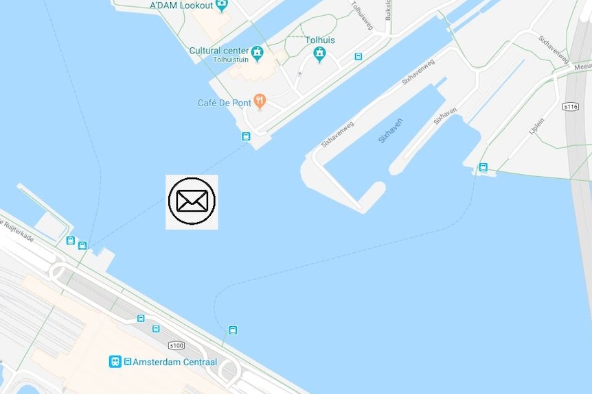 google map with email sign in the middle of the river