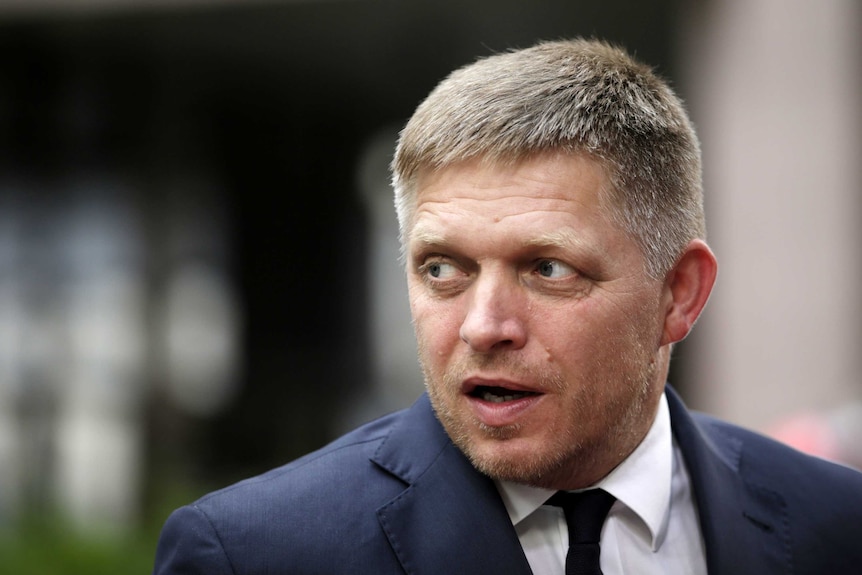 Slovakian Prime Minister Robert Fico arrives at the European Union headquarters in Brussels