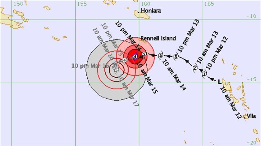 Tropical Cyclone Ului is more than 1,300 kilometres north-east of Mackay and moving slowly west-south-west.