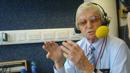 Richie Benaud in the Test Match Special box during his last Test for British TV