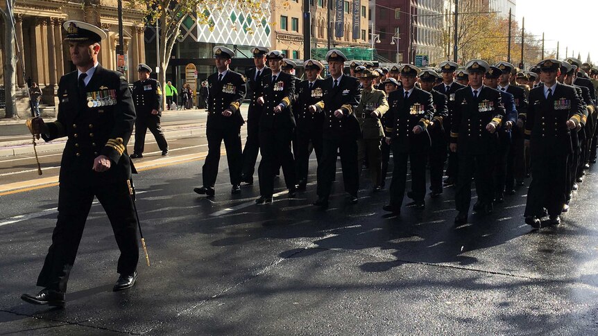 The crew from HMAS Adelaide during the parade.