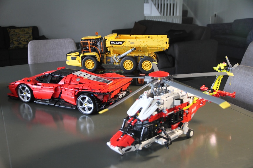 Three large model vehicles built from Lego