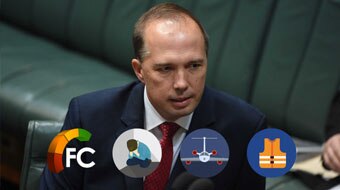 peter dutton refugee icons life jacket plane child with head in hands fact check logo
