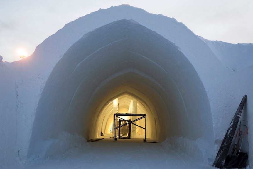 A part of the Ice Hotel under construction