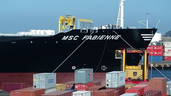 Shipping containers are stacked at Port Botany in Sydney in readiness for export.