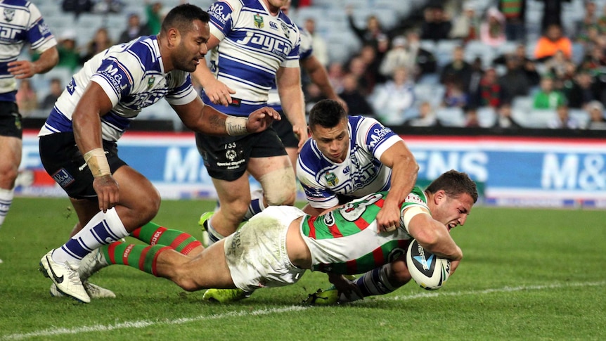 Burgess scores against the Bulldogs