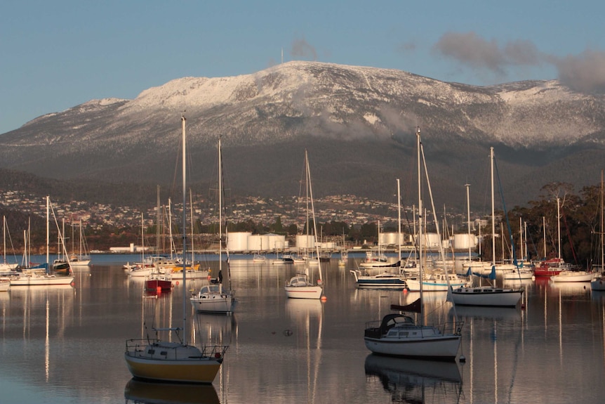 Snow on Mt Wellington from Lindisfarne