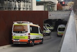 Ambulances backed up at the Royal Hobart Hospital Emergency Department, 7 July 2017.