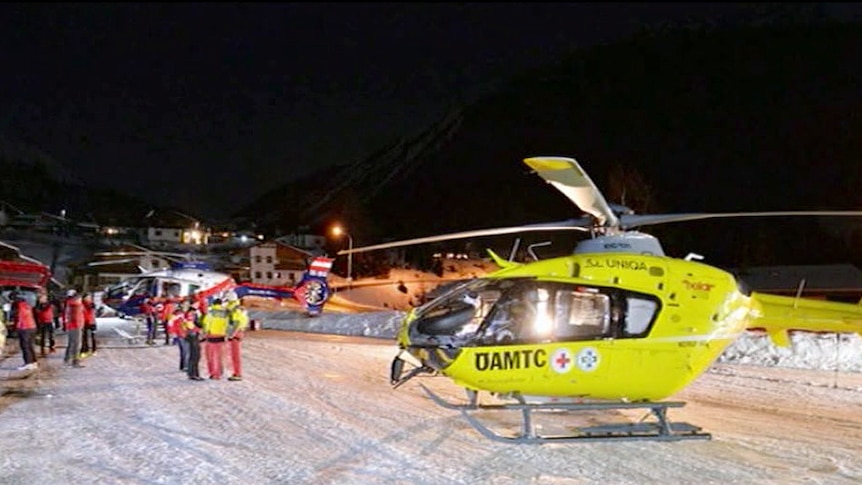 Rescue helicopter arrives following avalance in Austria