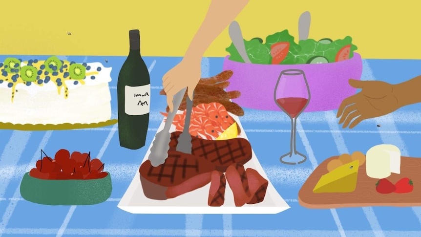 Illustration of Australian summer BBQ food.