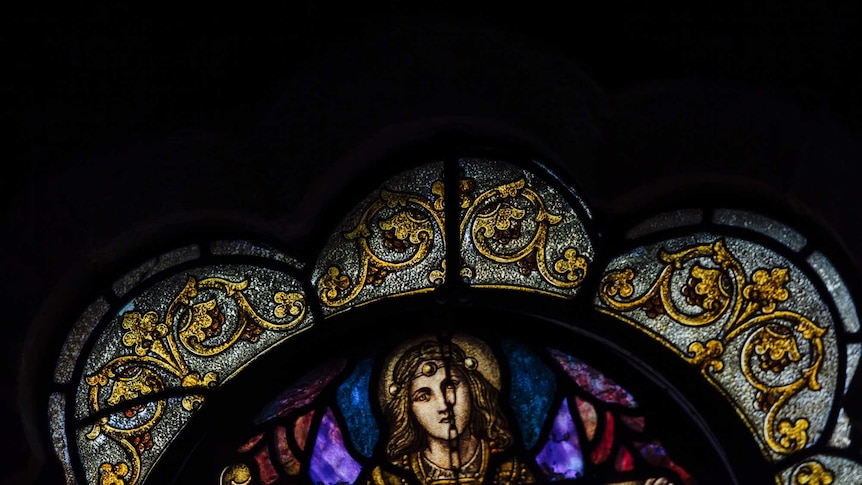 A leadlight window in a church