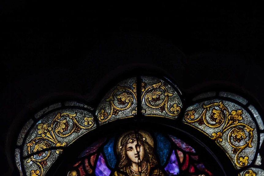 A leadlight window in a church