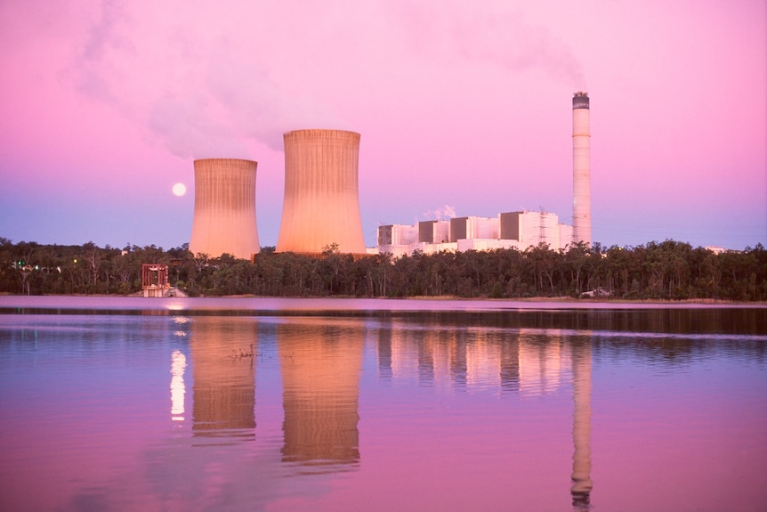 A power station at sunset