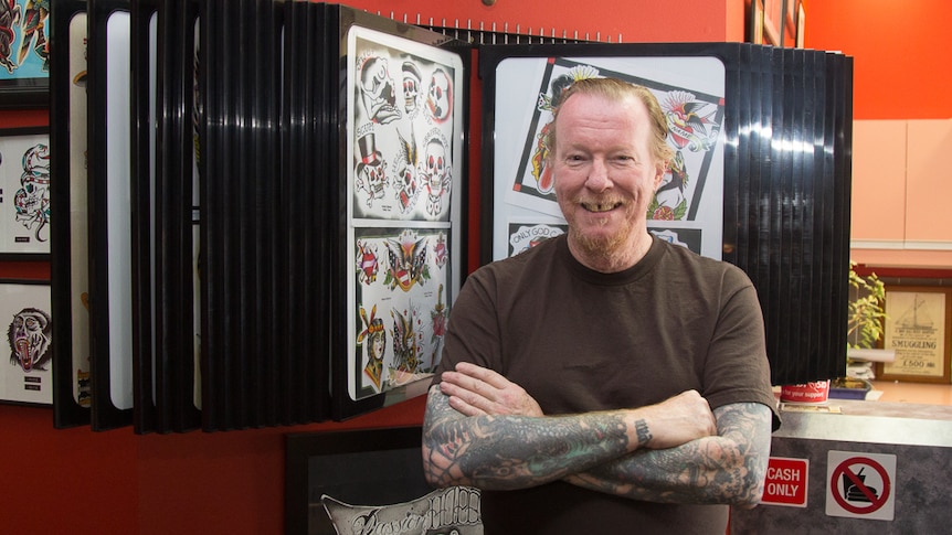 Tattooist Ricky Luder has been practicing in Fremantle for 50 years.