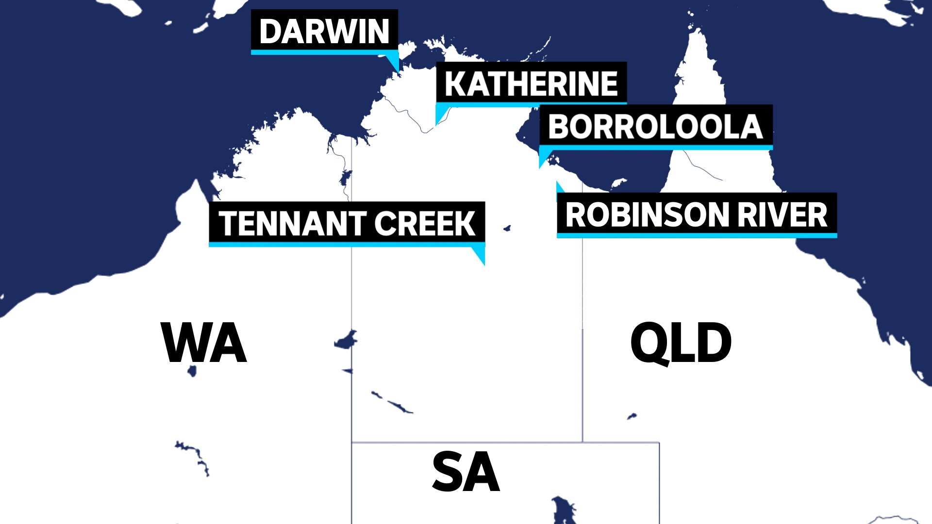 A map of the Northern Territory showing major towns.