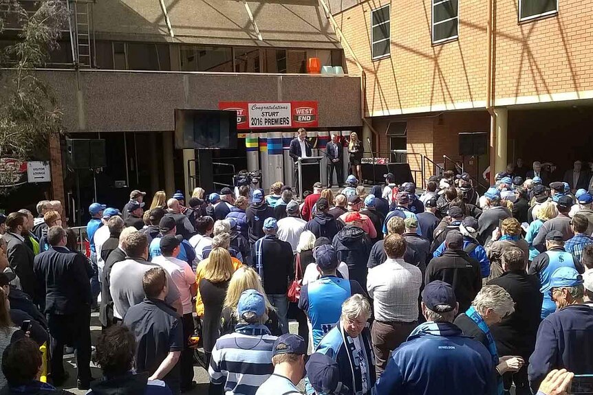 Fans gather to see Sturt colours unveiled.