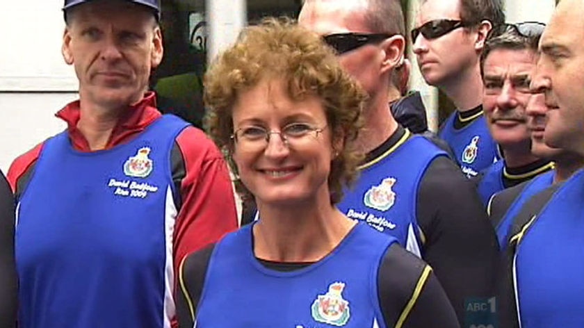 Widow Celia Balfour completes a memorial run in honour of her husband ACT fire fighter David Balfour.