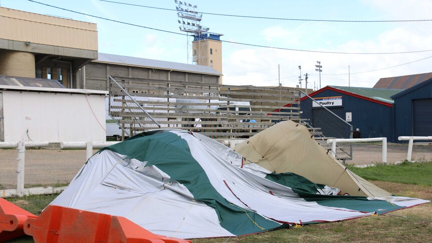 Tent behind Hobart Showgrounds stadium.