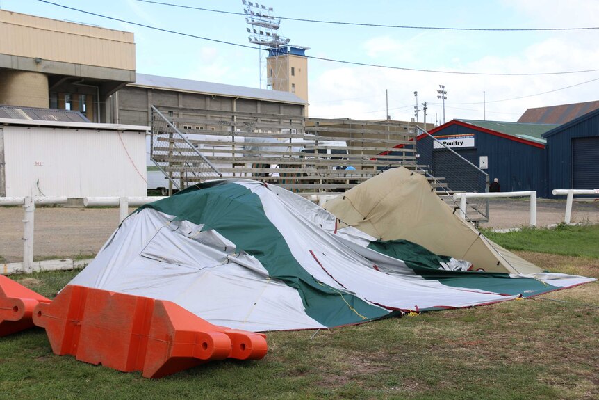 Tent behind Hobart Showgrounds stadium.