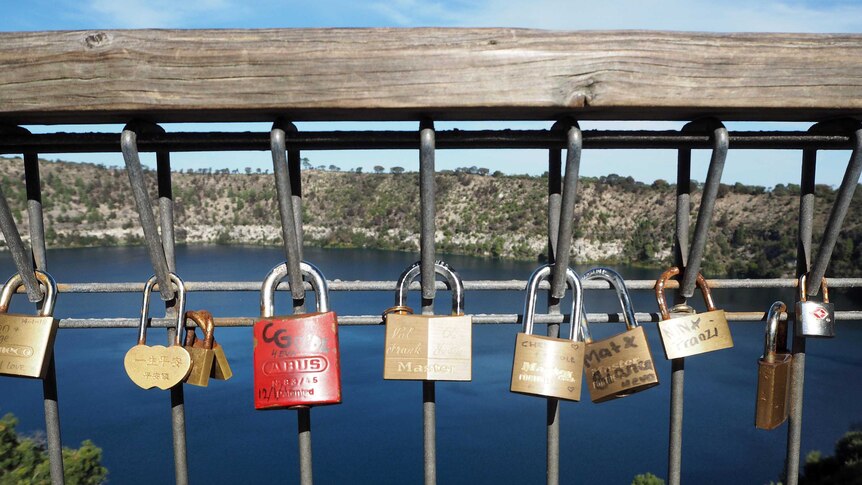 Love locks at the Blue Lake