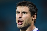 A Newcastle Knights NRL player looks on during a match in 2015.