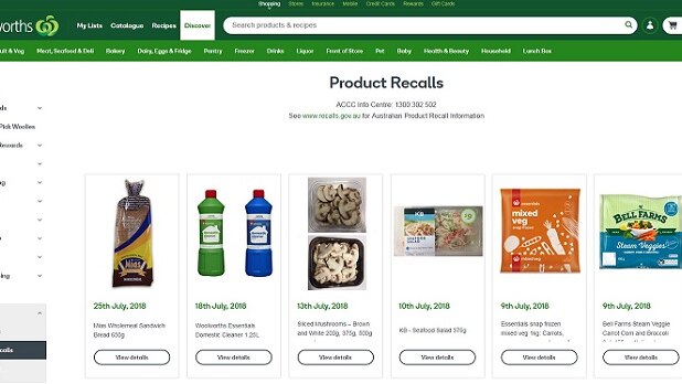 Woolworths product recalls page.