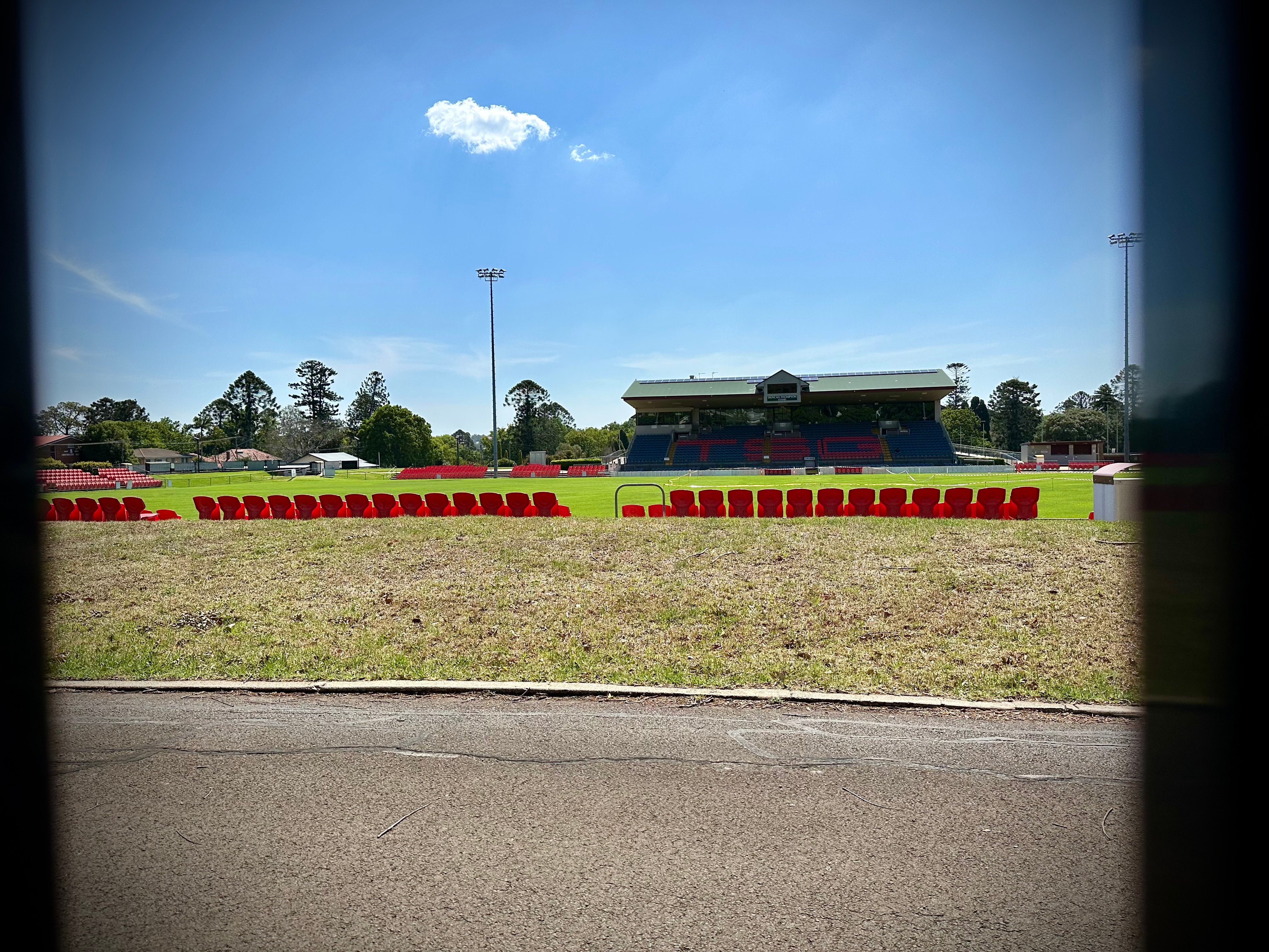 A grandstand and sports oval