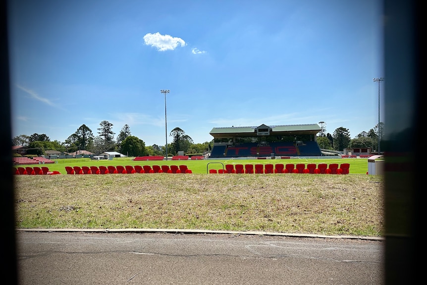 A grandstand and sports oval