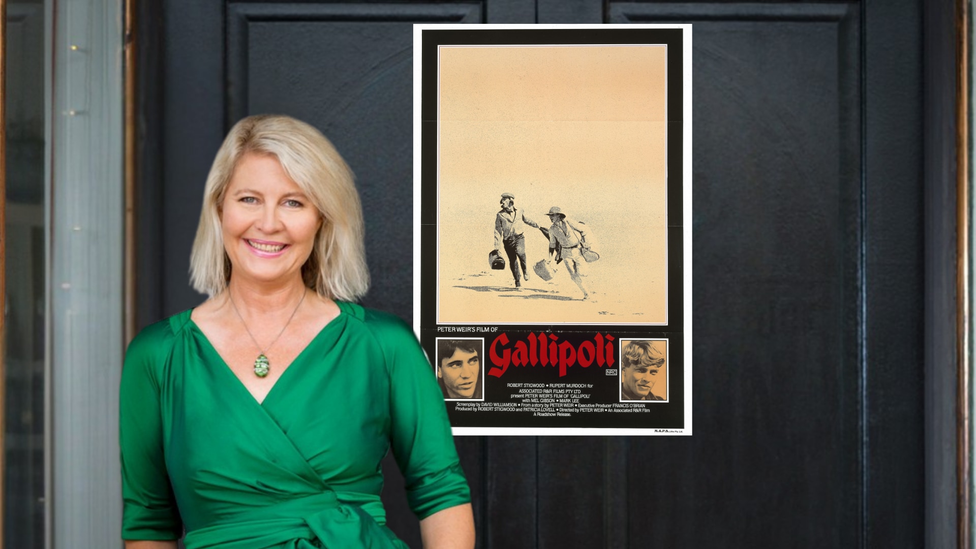 Woman standing in front of Gallipoli film poster