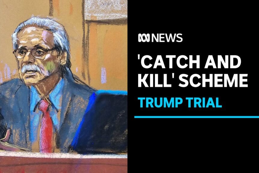 'Catch and Kill' Scheme, Trump Trial: A courtroom sketch of a man with grey hair and a moustache.