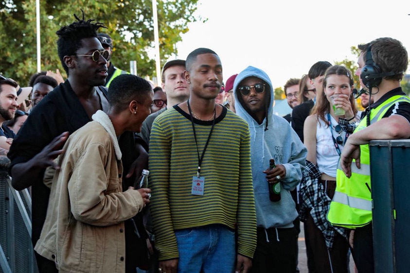 Members of The Internet, Moses Sumney, Mac DeMarco in the pit for Anderson .Paak's set at Laneway Festival 2018