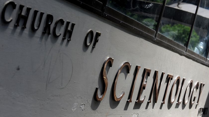 A sign at the front of the Church of Scientology building in Castlereagh Street in the Sydney CBD