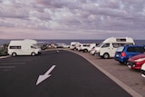 A line of cars in the Surfers Point carpark in Margaret River.