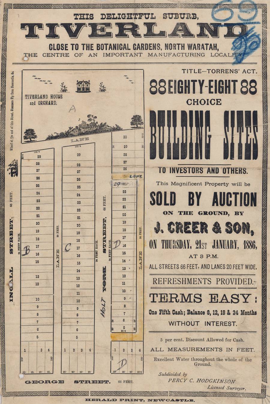 A subdivision plan for a suburb called Tiverland in 1886