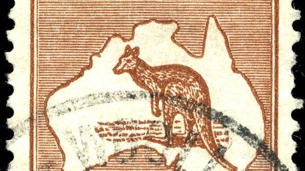 Australian sixpence kangaroo and map stamp, 1929.