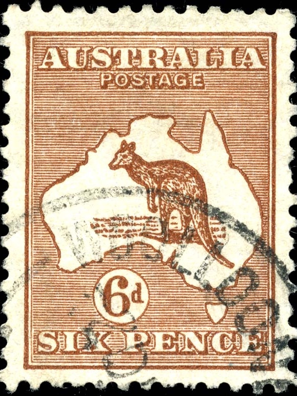 Australian sixpence kangaroo and map stamp, 1929.