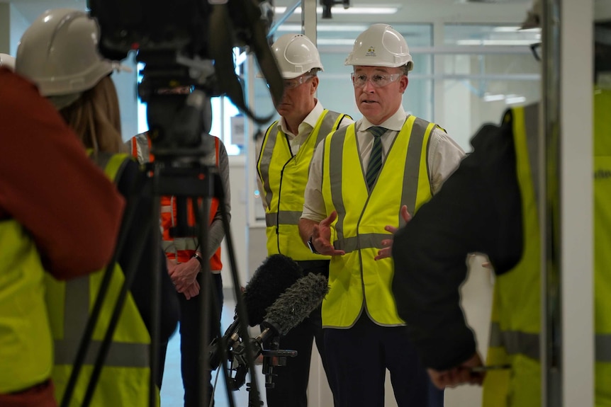 Tasmanian Premier Will Hodgman talks to the media at the Royal Hobart Hospital