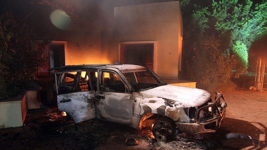 car burning inside US consulate compound in Benghazi