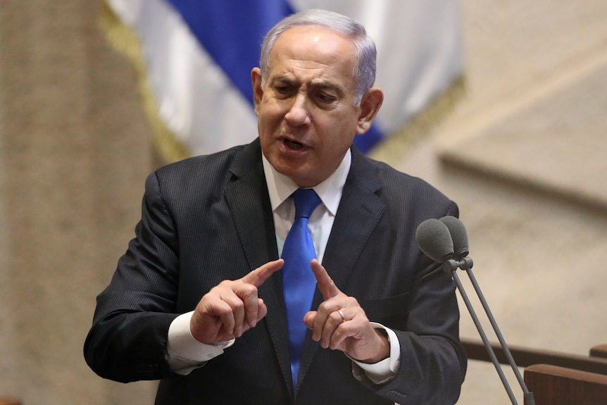 Benjamin Netanyahu speaks during a Knesset session in Jerusalem