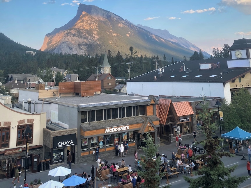 View of Banff from a rooftop.