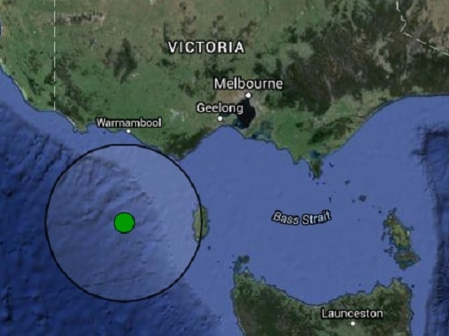 Map showing epicentre of earthquake near Warrnambool