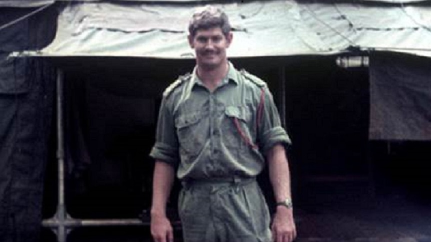Gary McKay outside his tent in their base in Nui Dat in South Viet Nam, in 1971.