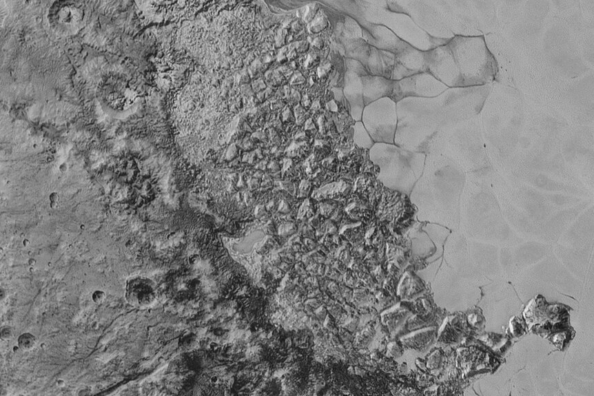 A large region of jumbled broken terrain on the surface of Pluto
