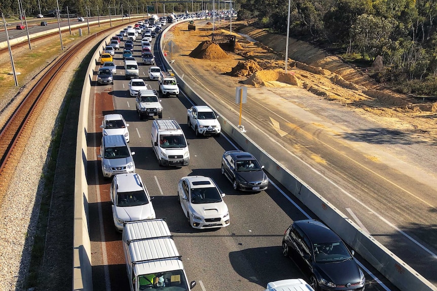 A traffic jam along the Mitchell Freeway.