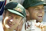 Steve Waugh with replica of Ashes trophy, January 2003