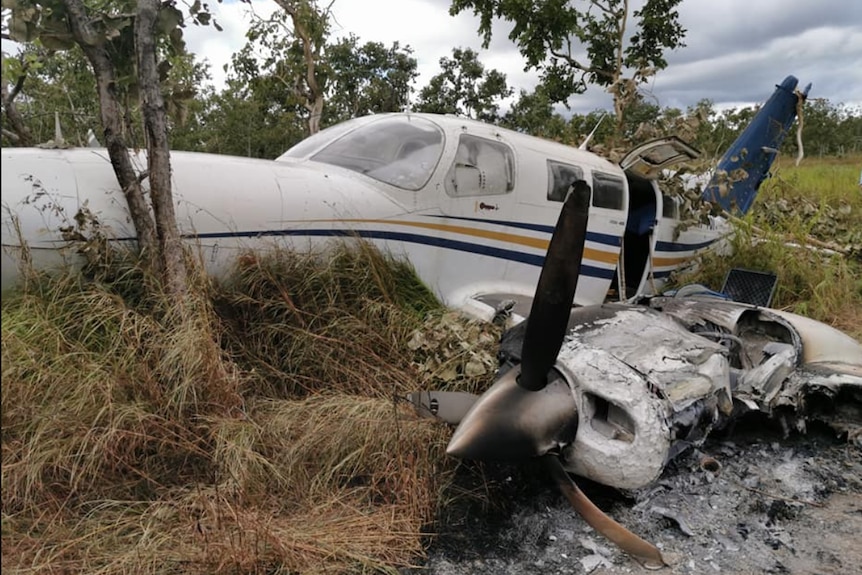 The partly-burnt wreck of a Cessna 402C found abandoned near Port Moresby, Papua New Guinea.