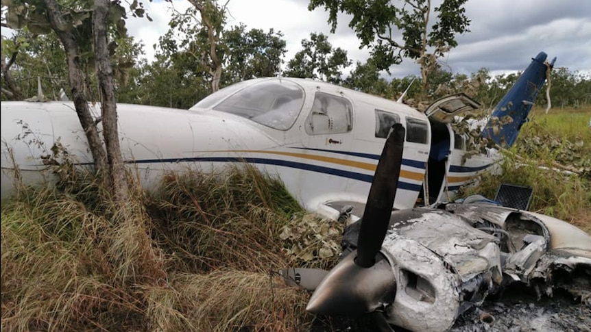 The partly-burnt wreck of a Cessna 402C found abandoned near Port Moresby, Papua New Guinea.