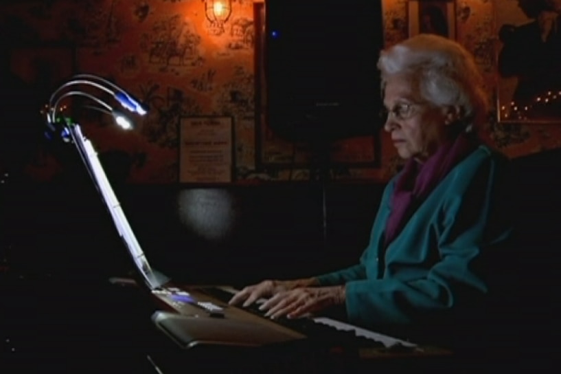 Alice Donahue plays the piano