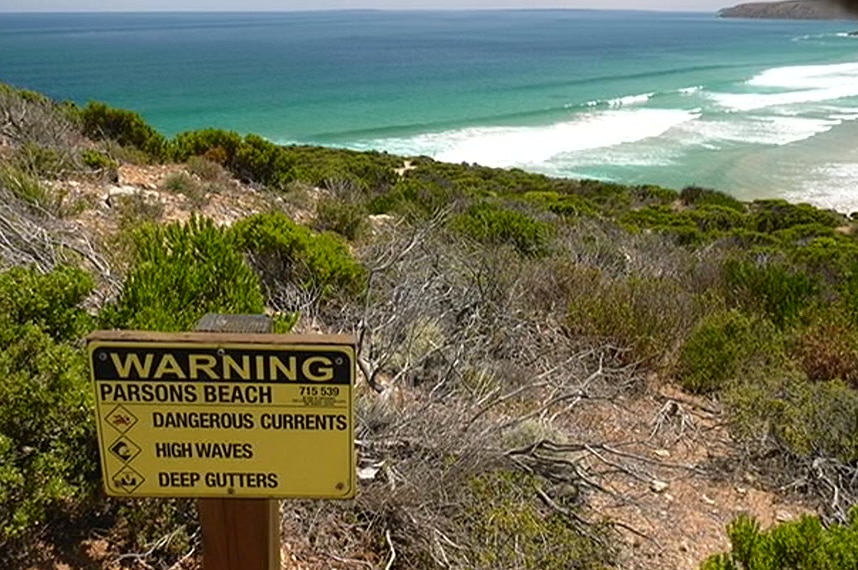 Warning sign at Parsons Beach